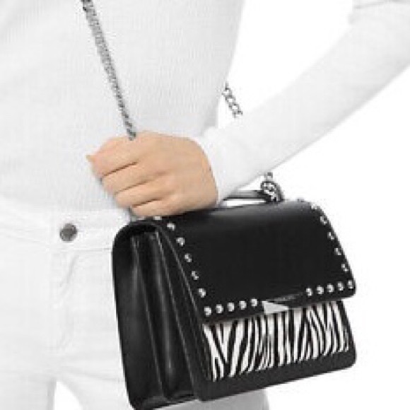 MICHAEL KORS JADE BLACK MULTI Calf Hair and Leather Shoulder Bag - Picture 2 of 12